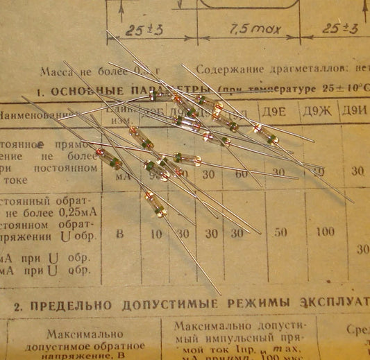 (1000 pcs) D9J (Д9Ж) USSR Germanium Detector Diode 100V 15ma. NOS. - Miles Car parts & accessories
