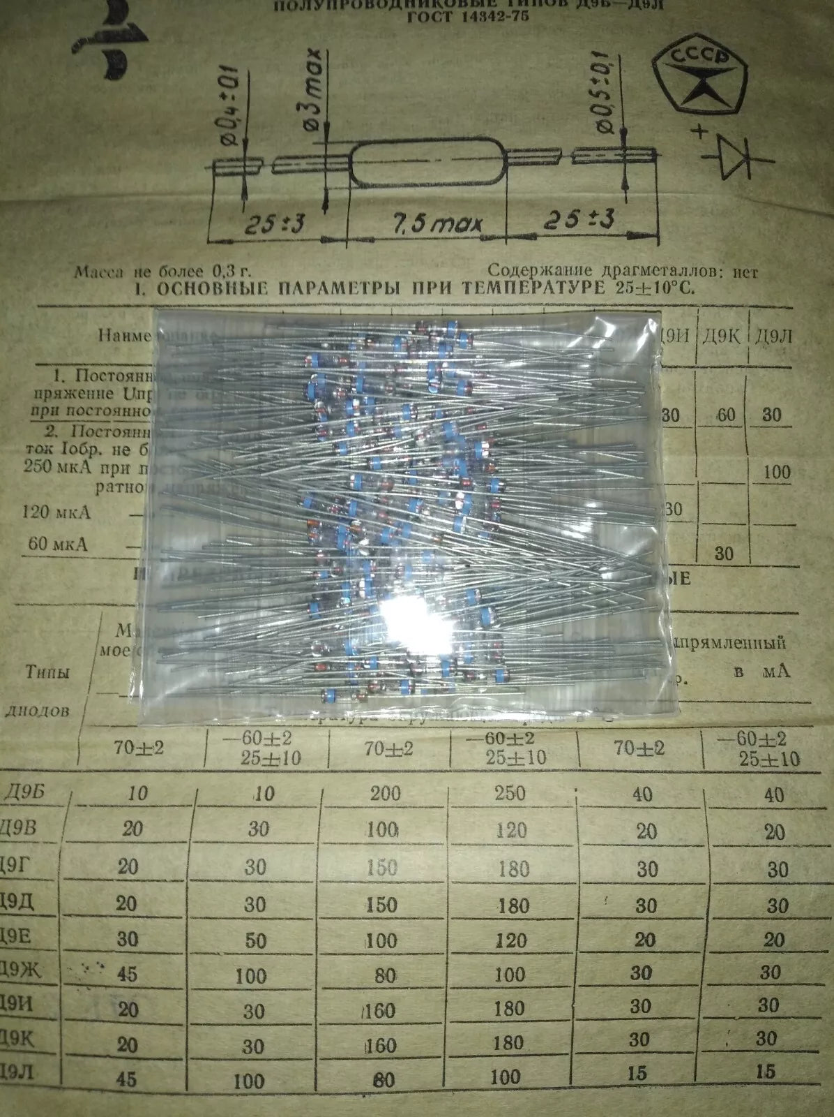 (200 pcs) D9E (Д9Е) USSR Germanium Detector Diode 50V 20ma. NOS. - Miles Car parts & accessories