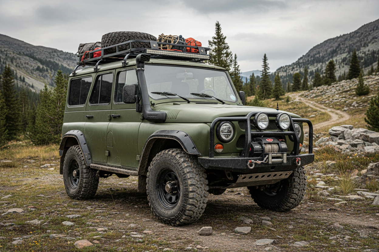 uaz hunter car with all accessories on it